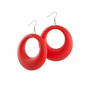 Red Open Hoop Dangle Earrings - Lightweight Women's Jewelry